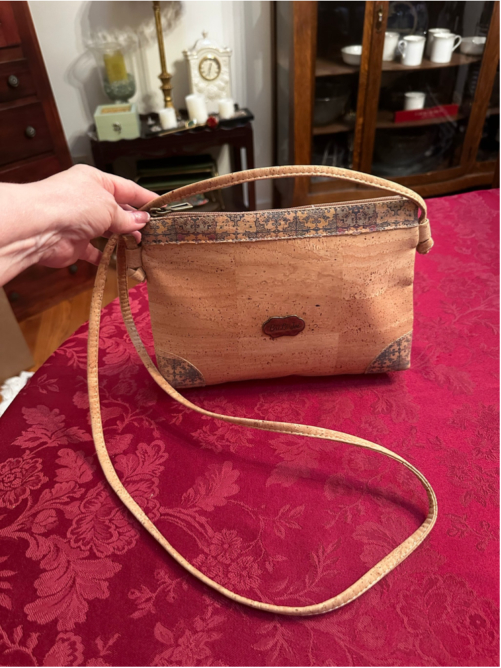 BriLi Joi Beige Cork with Blue Accents Crossbody Bag